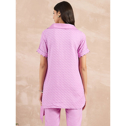 First Resort by Ramola Bachchan Purple Herringbone High-Low Top With Belt (Set of 2)