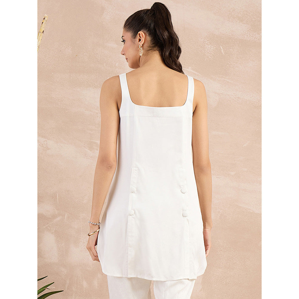 First Resort by Ramola Bachchan White High-Low Sleeveless Top