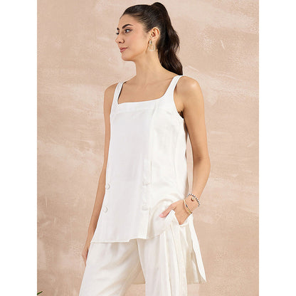First Resort by Ramola Bachchan White High-Low Sleeveless Top
