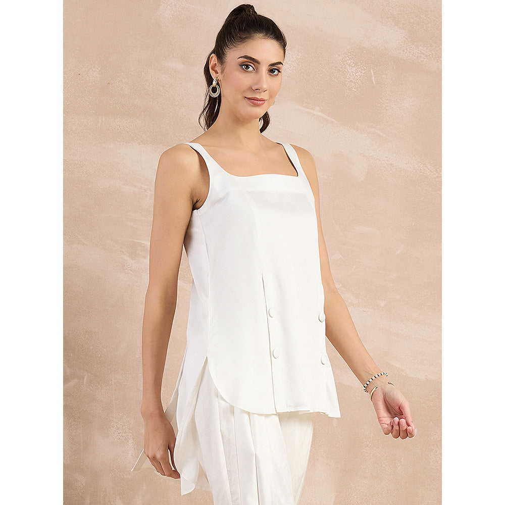 First Resort by Ramola Bachchan White High-Low Sleeveless Top