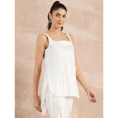 First Resort by Ramola Bachchan White High-Low Sleeveless Top