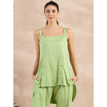 First Resort by Ramola Bachchan Pastel Green High-Low Sleeveless Top