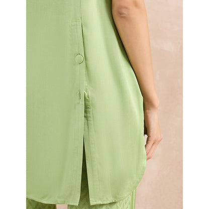 First Resort by Ramola Bachchan Pastel Green High-Low Sleeveless Top