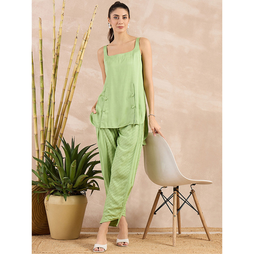 First Resort by Ramola Bachchan Pastel Green High-Low Sleeveless Top