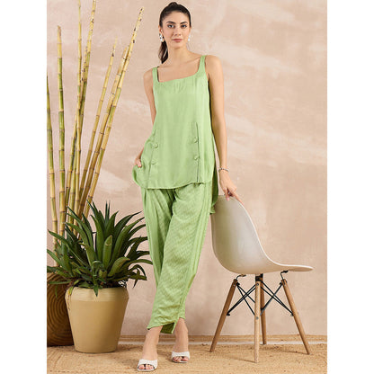 First Resort by Ramola Bachchan Pastel Green High-Low Sleeveless Top