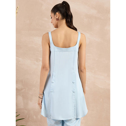 First Resort by Ramola Bachchan Sky Blue High-Low Sleeveless Top