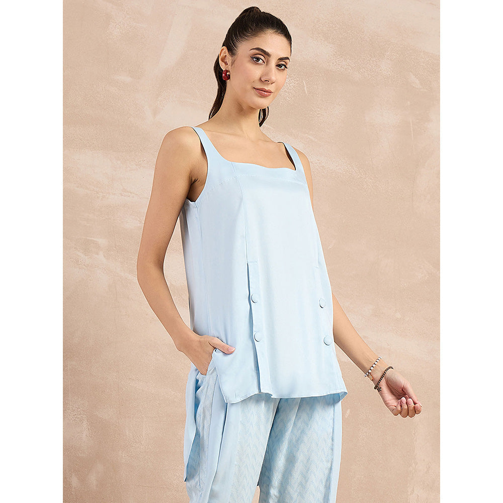 First Resort by Ramola Bachchan Sky Blue High-Low Sleeveless Top