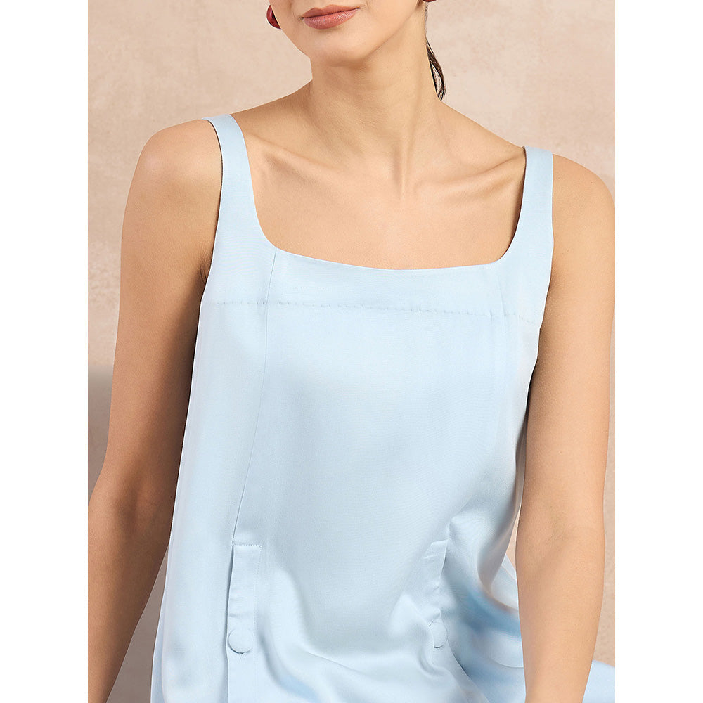 First Resort by Ramola Bachchan Sky Blue High-Low Sleeveless Top