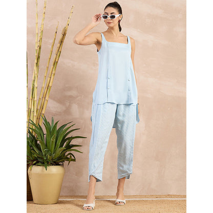 First Resort by Ramola Bachchan Sky Blue High-Low Sleeveless Top