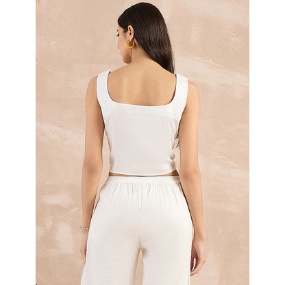 First Resort by Ramola Bachchan White Buttoned Camisole Crop Top