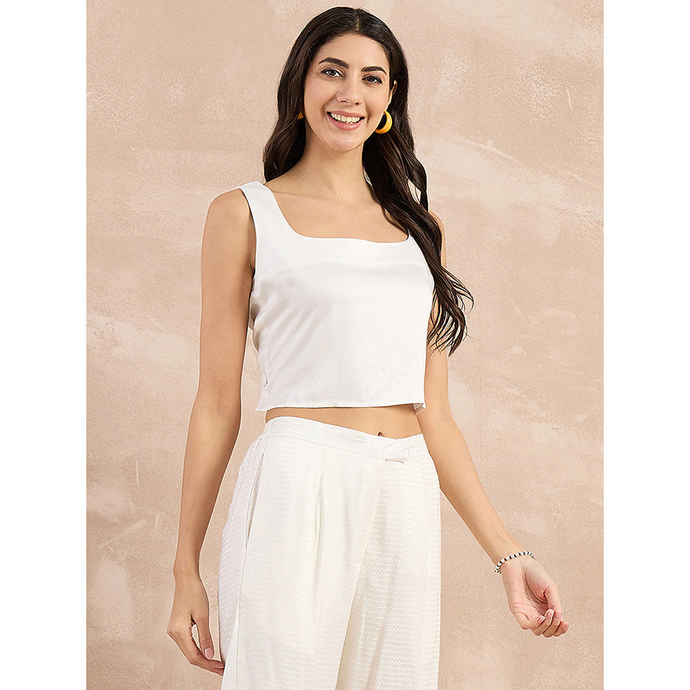 First Resort by Ramola Bachchan White Buttoned Camisole Crop Top