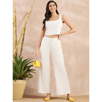 First Resort by Ramola Bachchan White Buttoned Camisole Crop Top