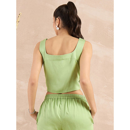 First Resort by Ramola Bachchan Pastel Green Buttoned Camisole Crop Top