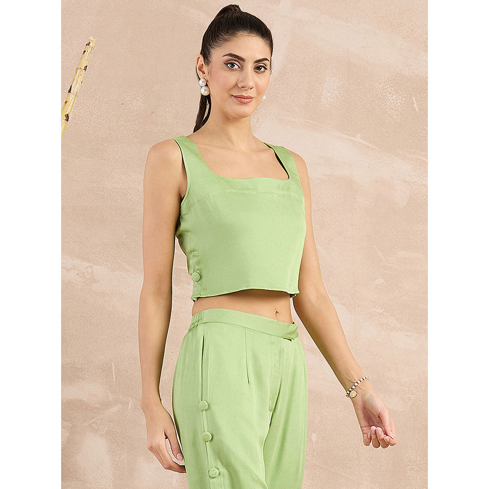 First Resort by Ramola Bachchan Pastel Green Buttoned Camisole Crop Top