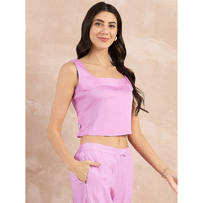 First Resort by Ramola Bachchan Purple Buttoned Camisole Crop Top
