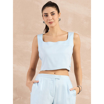 First Resort by Ramola Bachchan Sky Blue Buttoned Camisole Crop Top