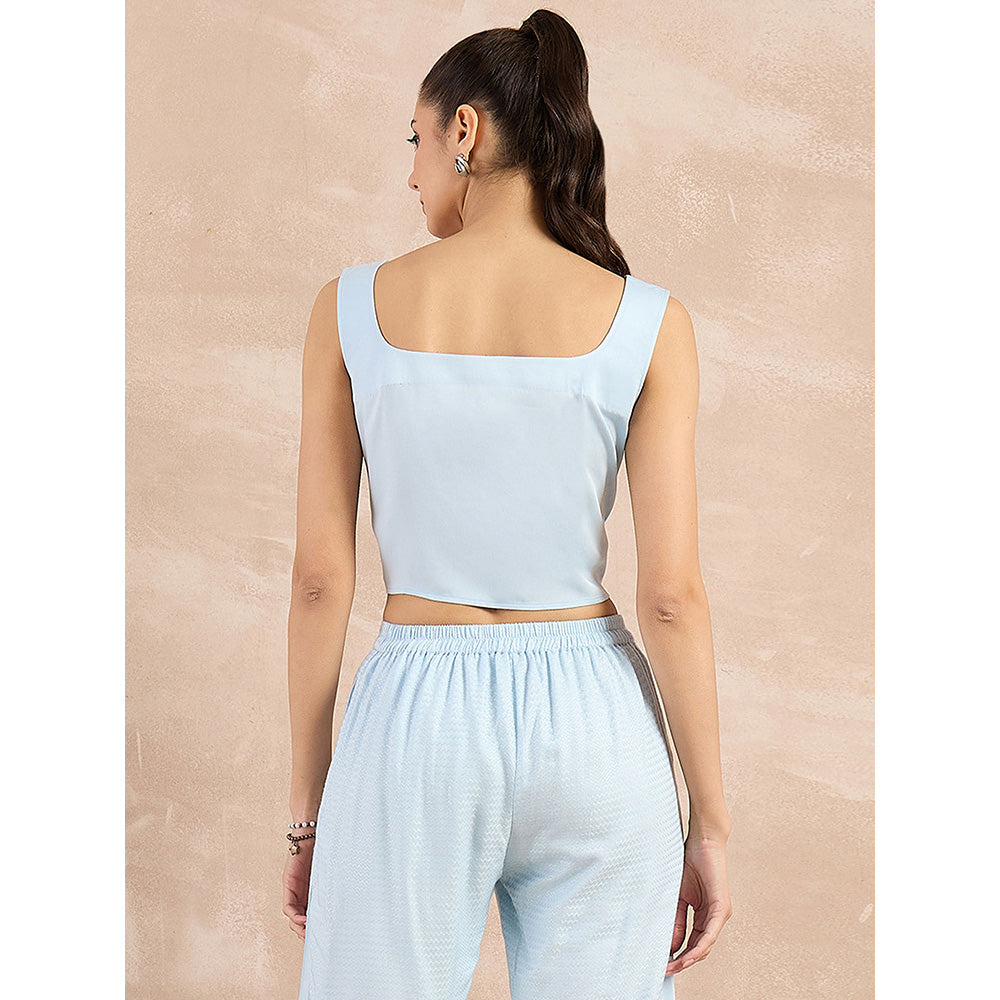 First Resort by Ramola Bachchan Sky Blue Buttoned Camisole Crop Top
