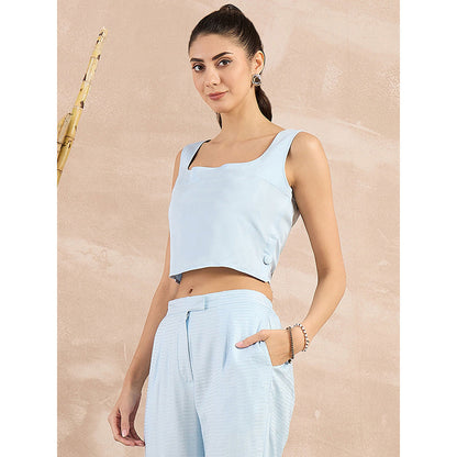First Resort by Ramola Bachchan Sky Blue Buttoned Camisole Crop Top