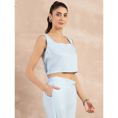 First Resort by Ramola Bachchan Sky Blue Buttoned Camisole Crop Top