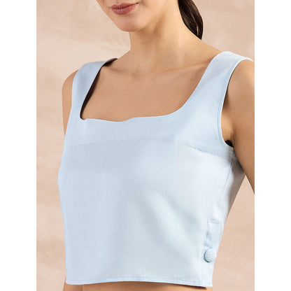 First Resort by Ramola Bachchan Sky Blue Buttoned Camisole Crop Top