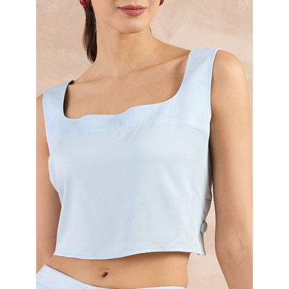 First Resort by Ramola Bachchan Sky Blue Buttoned Camisole Crop Top