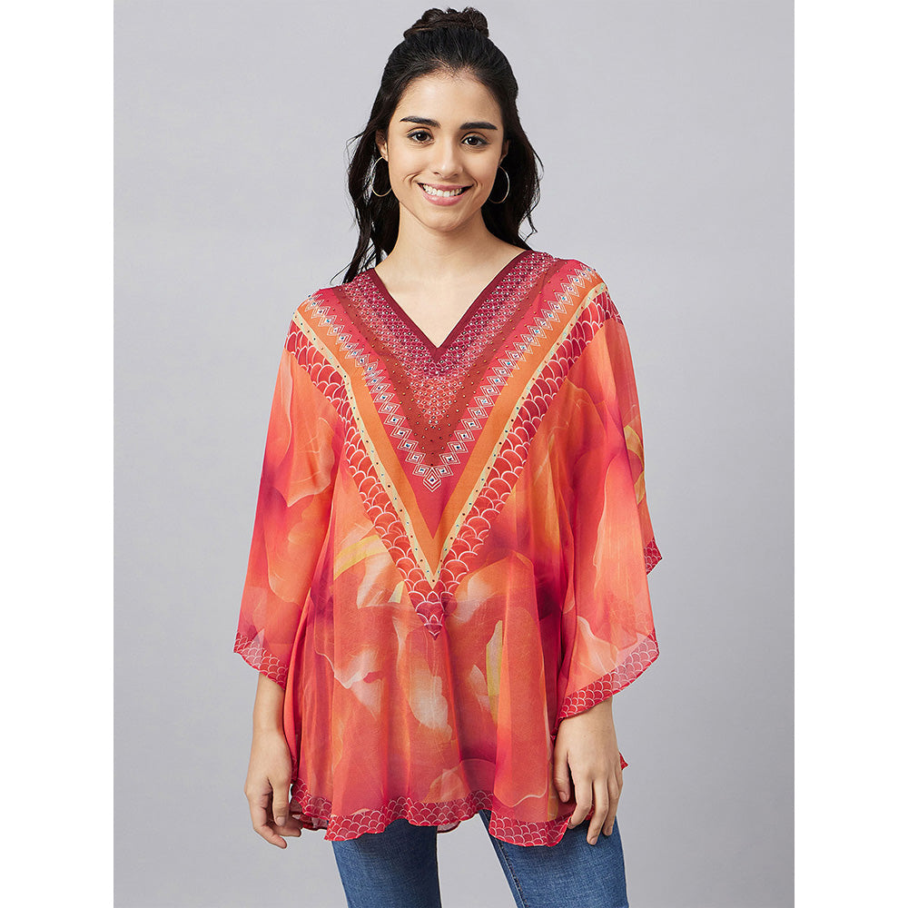 First Resort by Ramola Bachchan Orange And Red Floral Kaftan