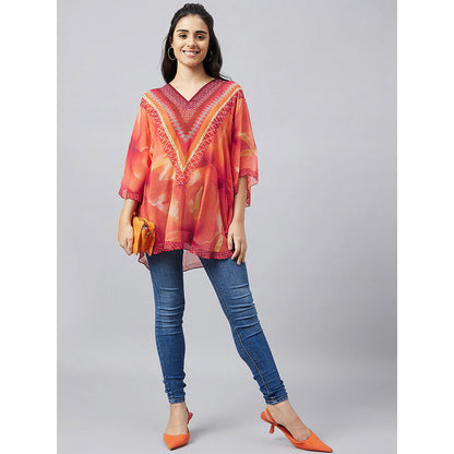 First Resort by Ramola Bachchan Orange And Red Floral Kaftan
