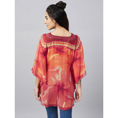 First Resort by Ramola Bachchan Orange And Red Floral Kaftan