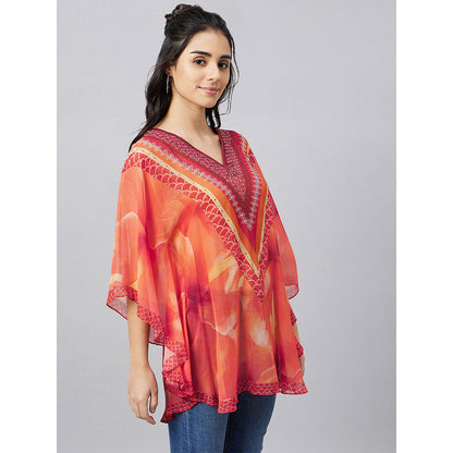 First Resort by Ramola Bachchan Orange And Red Floral Kaftan