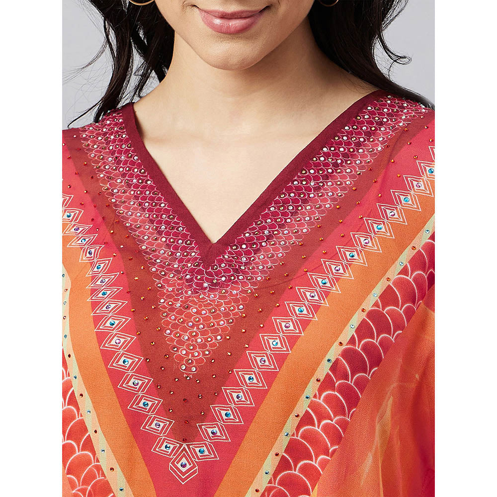 First Resort by Ramola Bachchan Orange And Red Floral Kaftan