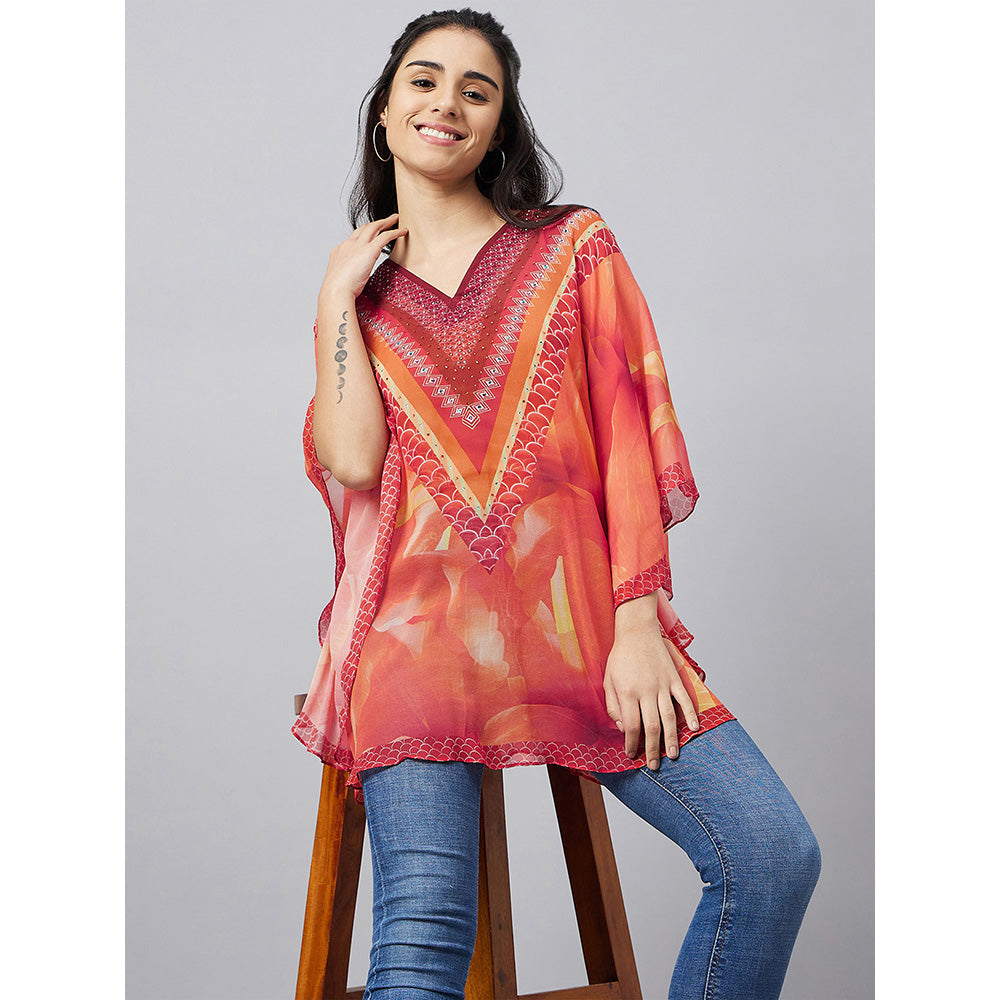 First Resort by Ramola Bachchan Orange And Red Floral Kaftan