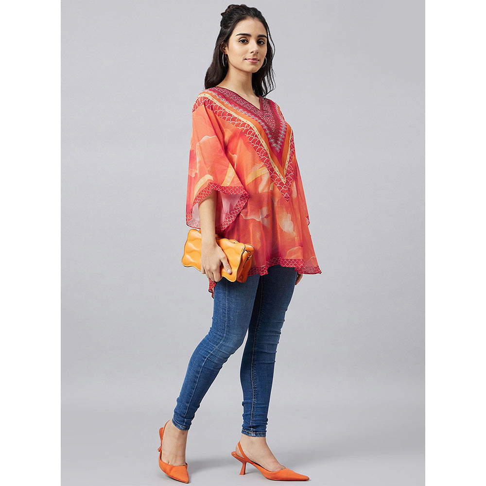 First Resort by Ramola Bachchan Orange And Red Floral Kaftan