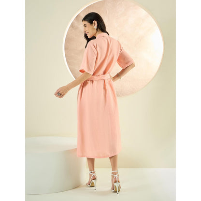 First Resort by Ramola Bachchan Blush Peach Mid-Length Linen Shirt Dress (Set of 2)