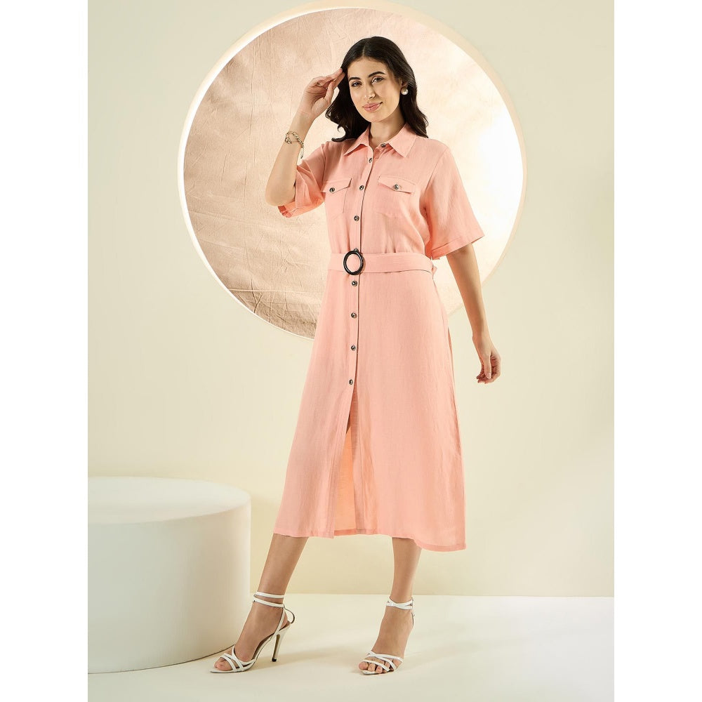 First Resort by Ramola Bachchan Blush Peach Mid-Length Linen Shirt Dress (Set of 2)