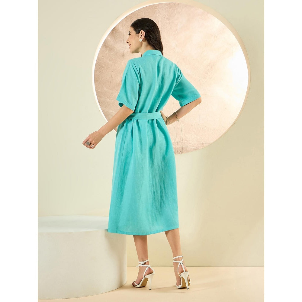 First Resort by Ramola Bachchan Cyan Mid-Length Linen Shirt Dress (Set of 2)