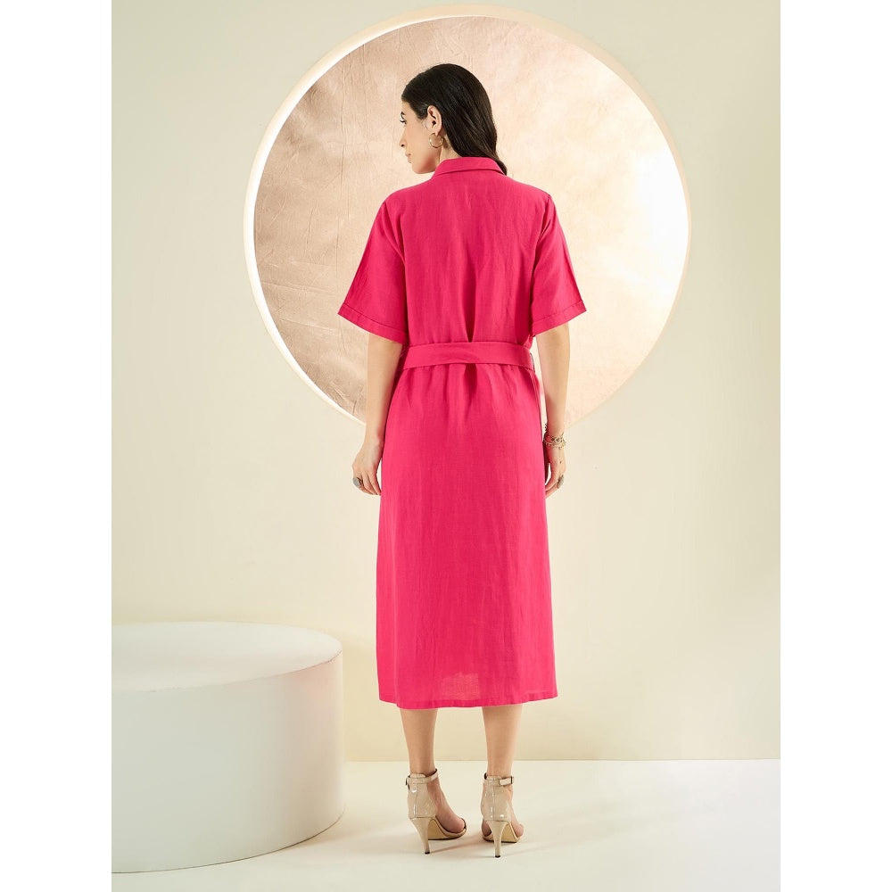 First Resort by Ramola Bachchan Hot Pink Mid-Length Linen Shirt Dress (Set of 2)