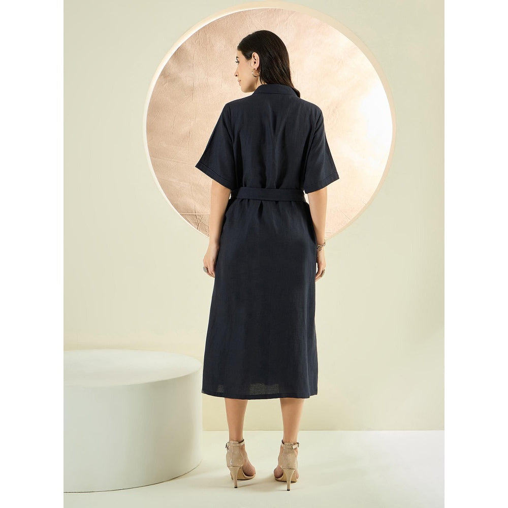 First Resort by Ramola Bachchan Nearly Black Mid-Length Linen Shirt Dress (Set of 2)