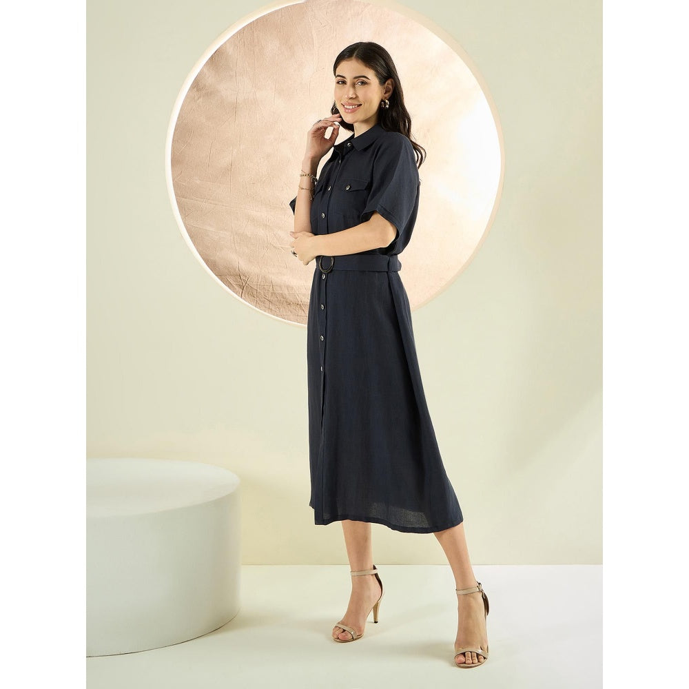 First Resort by Ramola Bachchan Nearly Black Mid-Length Linen Shirt Dress (Set of 2)