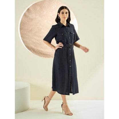First Resort by Ramola Bachchan Nearly Black Mid-Length Linen Shirt Dress (Set of 2)