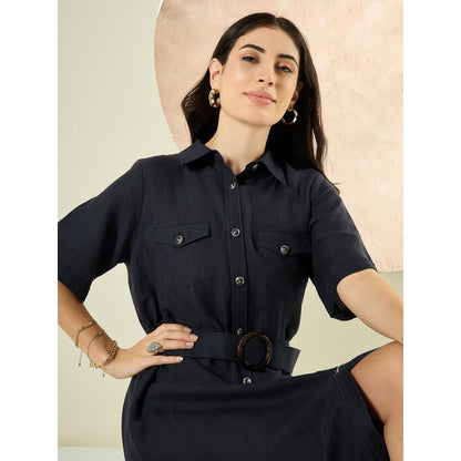 First Resort by Ramola Bachchan Nearly Black Mid-Length Linen Shirt Dress (Set of 2)