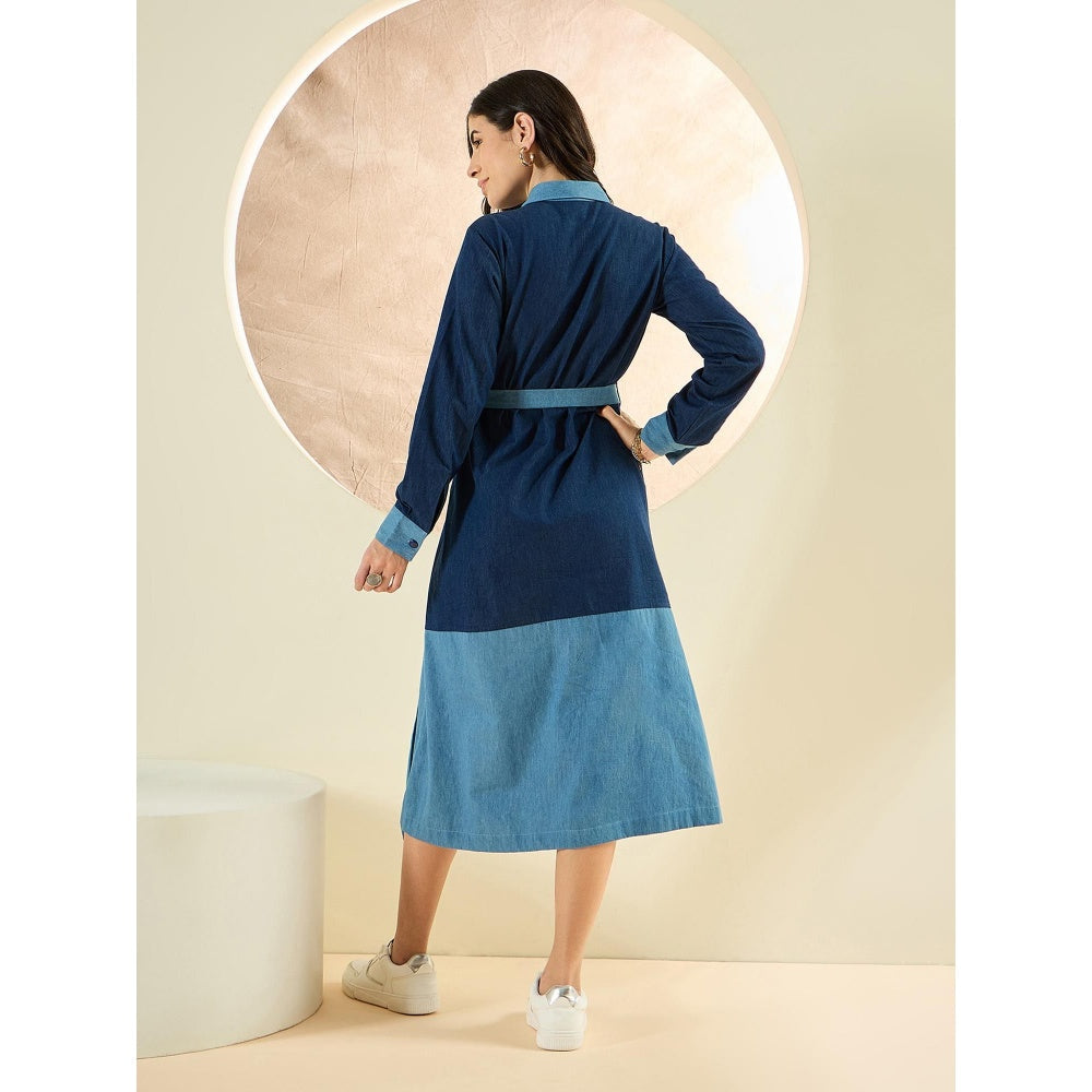 First Resort by Ramola Bachchan Dark Blue Denim Combo Mid-Length Shirt Dress (Set of 2)