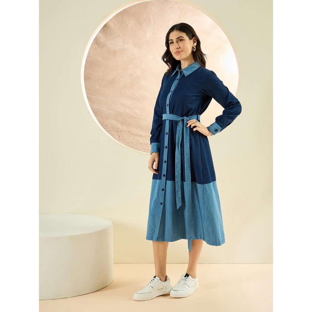 First Resort by Ramola Bachchan Dark Blue Denim Combo Mid-Length Shirt Dress (Set of 2)