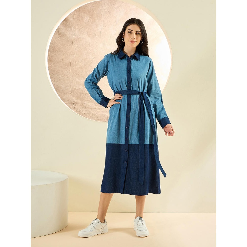 First Resort by Ramola Bachchan Light Blue Denim Combo Mid-Length Shirt Dress (Set of 2)