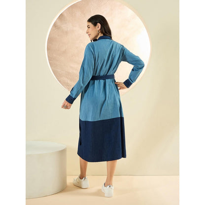 First Resort by Ramola Bachchan Light Blue Denim Combo Mid-Length Shirt Dress (Set of 2)