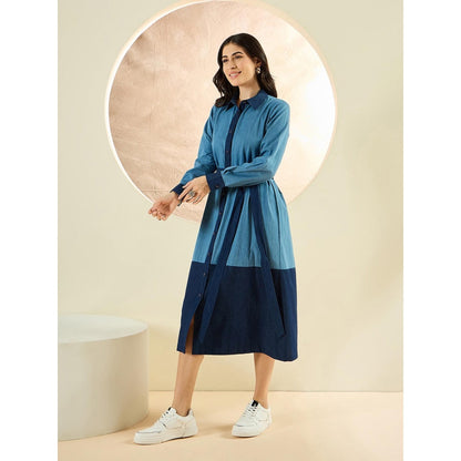 First Resort by Ramola Bachchan Light Blue Denim Combo Mid-Length Shirt Dress (Set of 2)