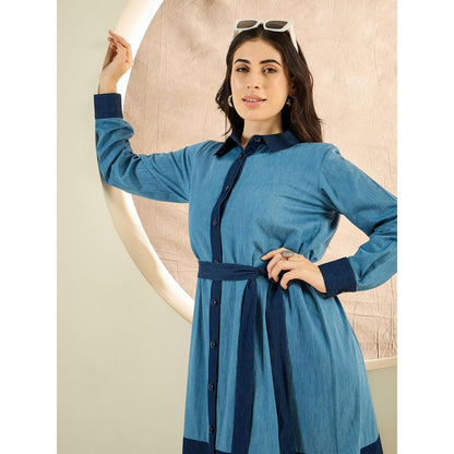 First Resort by Ramola Bachchan Light Blue Denim Combo Mid-Length Shirt Dress (Set of 2)