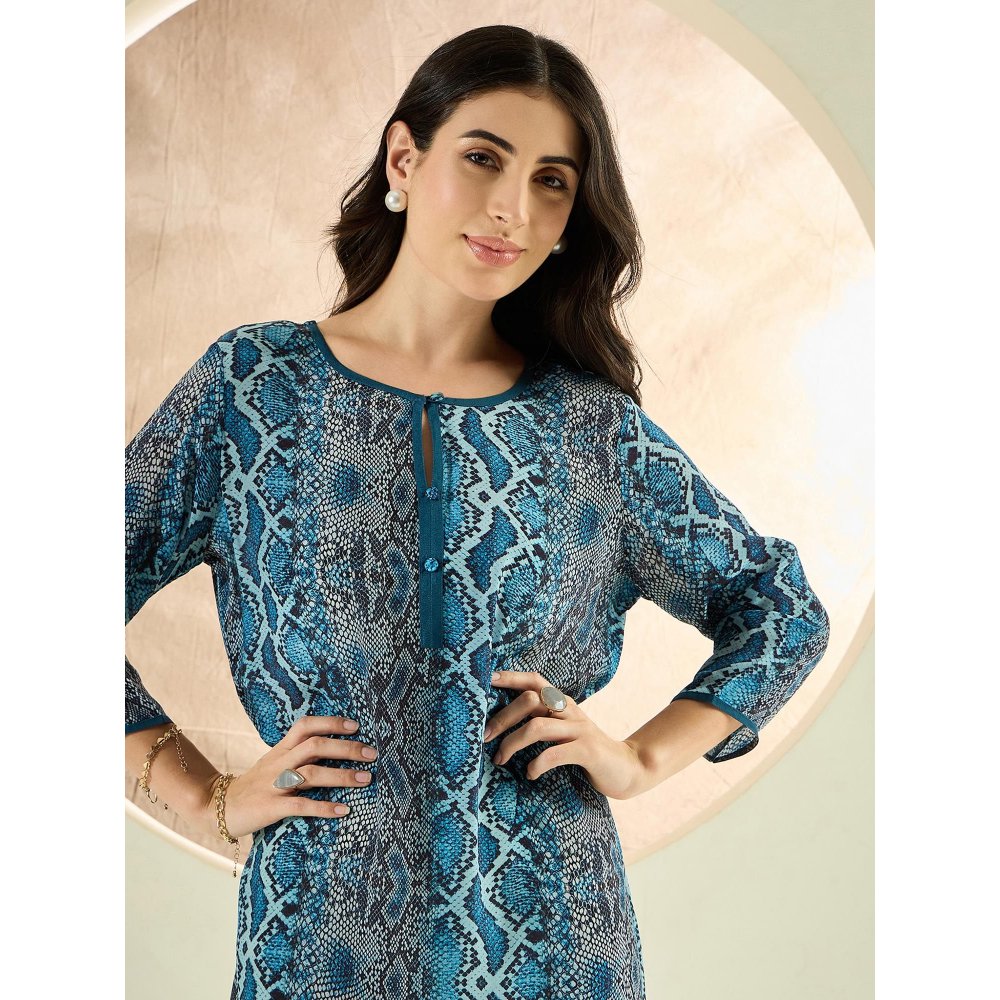 First Resort by Ramola Bachchan Teal Python Print Slimline Kaftan Dress
