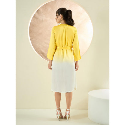 First Resort by Ramola Bachchan Sunflower Yellow Ombre Hand Embroidered Wrap Satin Dress