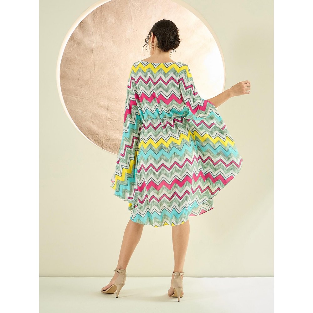 First Resort by Ramola Bachchan Blue and Pink Chevron Midi Dress (Set of 2)