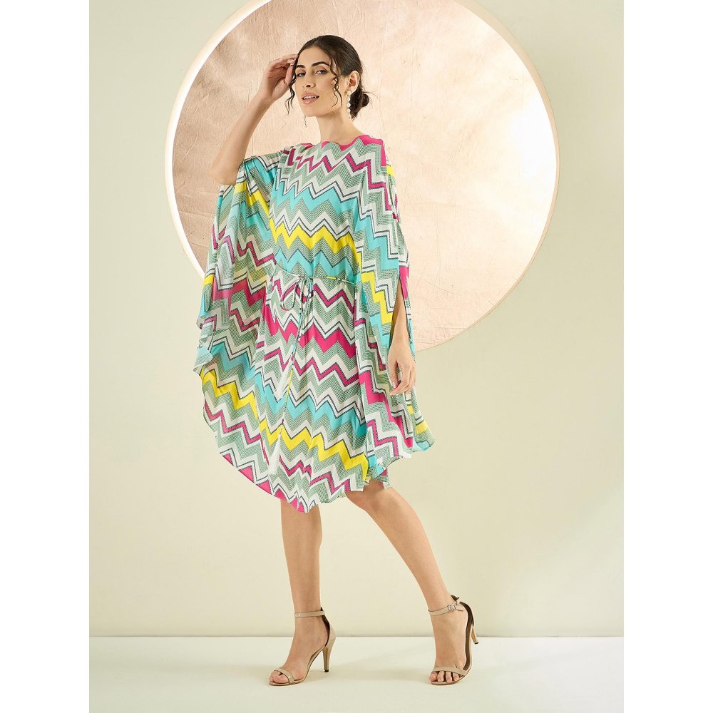 First Resort by Ramola Bachchan Blue and Pink Chevron Midi Dress (Set of 2)